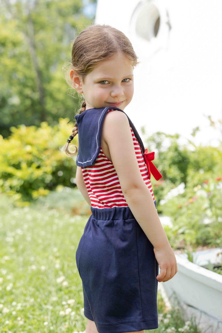 Stripe Knit Shorts Romper With Sailor Collar, Alternate, color, Red/Navy