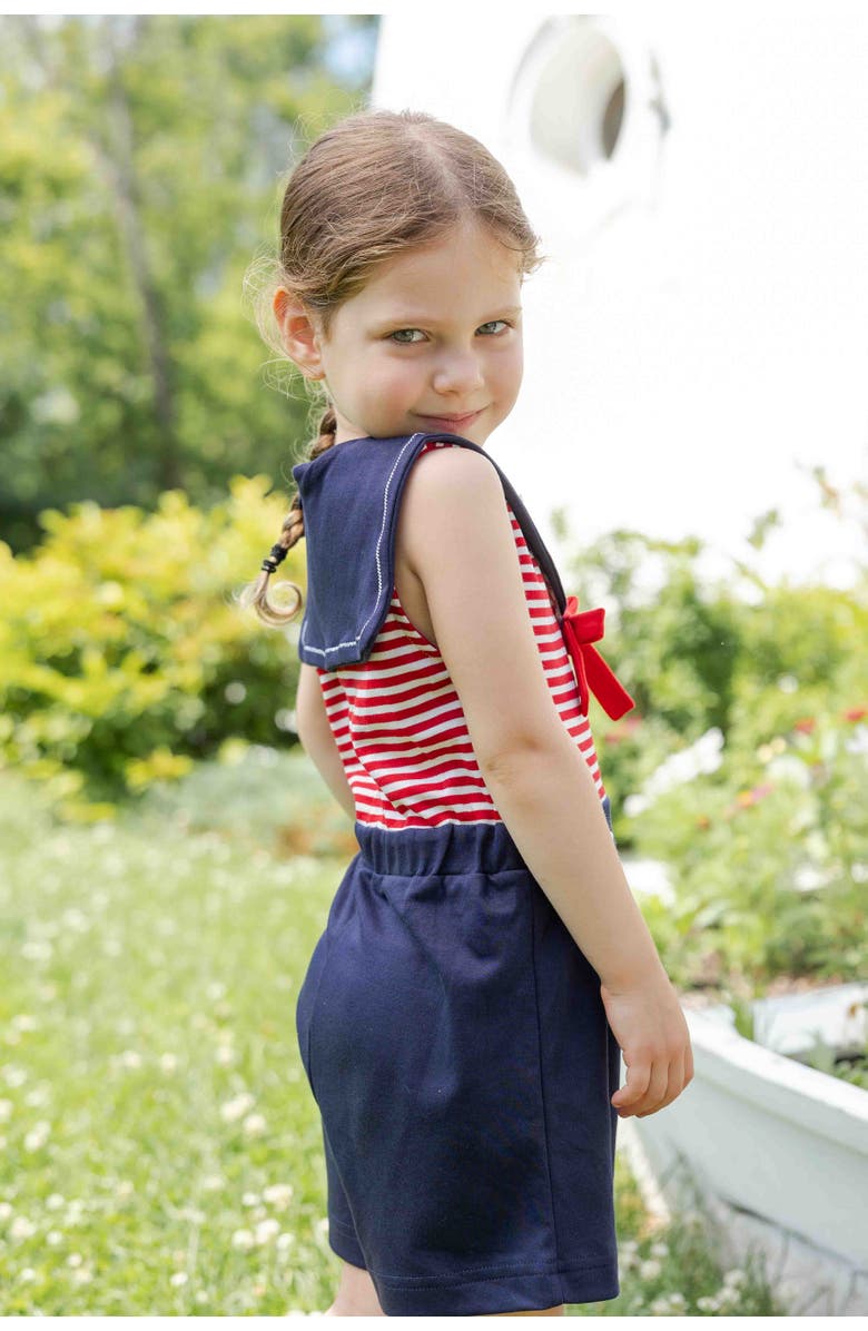 Florence Eiseman Stripe Knit Shorts Romper With Sailor Collar, Alternate, color, Red/Navy