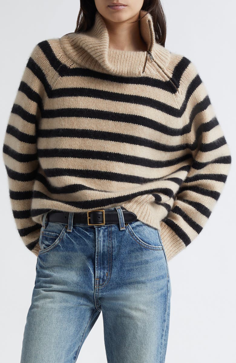 Nili Lotan Raelynn Stripe Turtleneck Cashmere Sweater, Main, color,