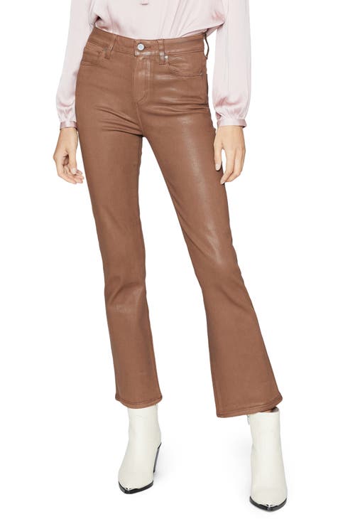 Claudine Coated High Waist Ankle Flare Jeans (Cognac Luxe Coating)