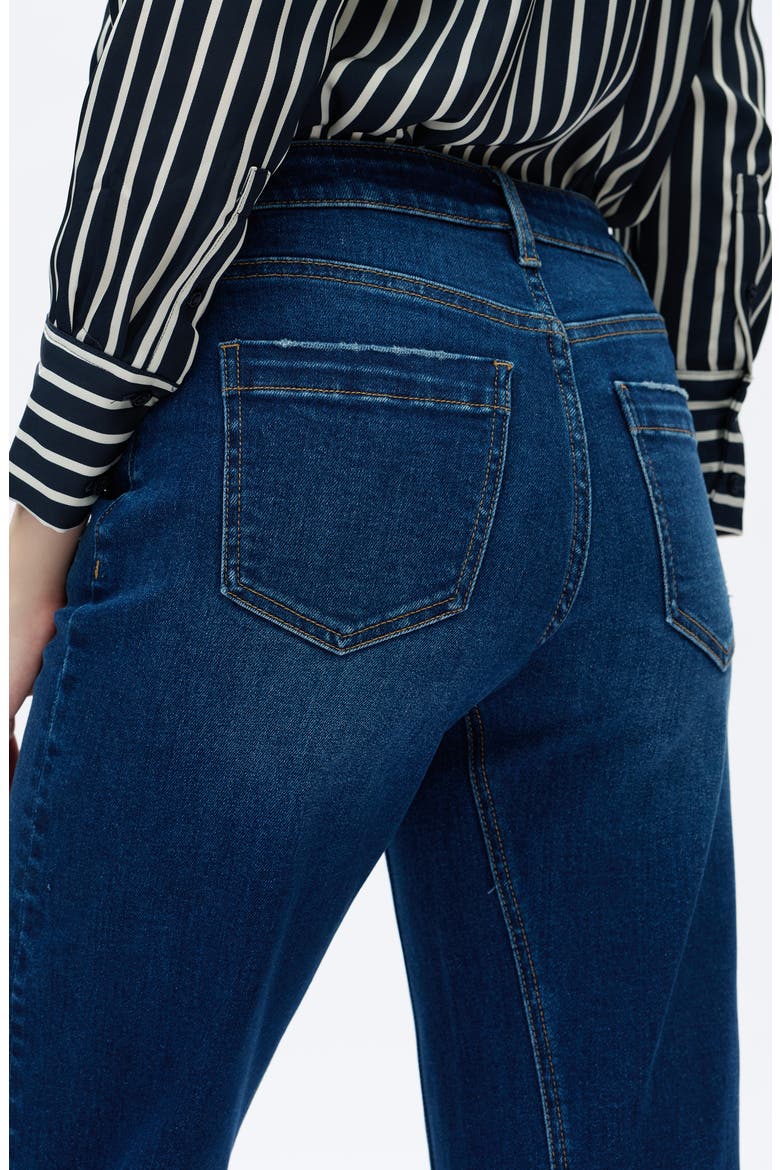 Frayed Mid Rise Ankle Barrel Leg Jeans, Alternate, color, DARK BLUE