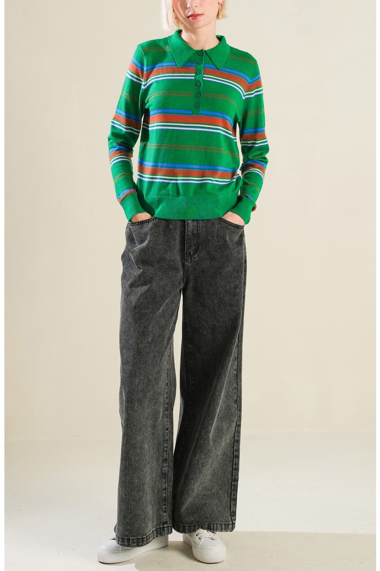Striped Long Sleeve Sweater, Alternate, color, GREEN MULTI