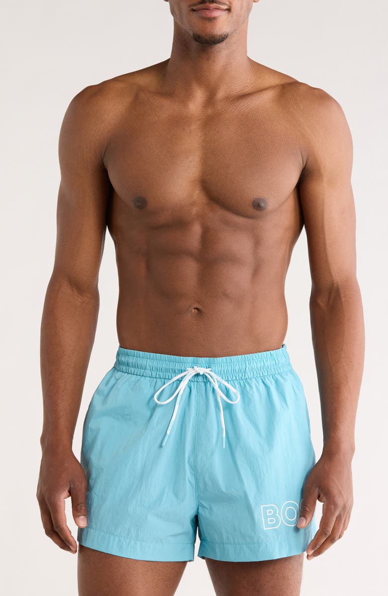 BOSS Mooneye Swim Trunks, Main, color, Light/ Pastel Blue