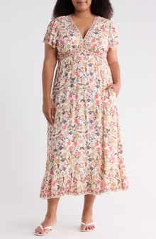 MAX STUDIO Floral Flutter Sleeve Empire Waist Maxi Dress