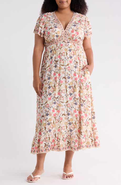 MAX STUDIO Floral Flutter Sleeve Empire Waist Maxi Dress