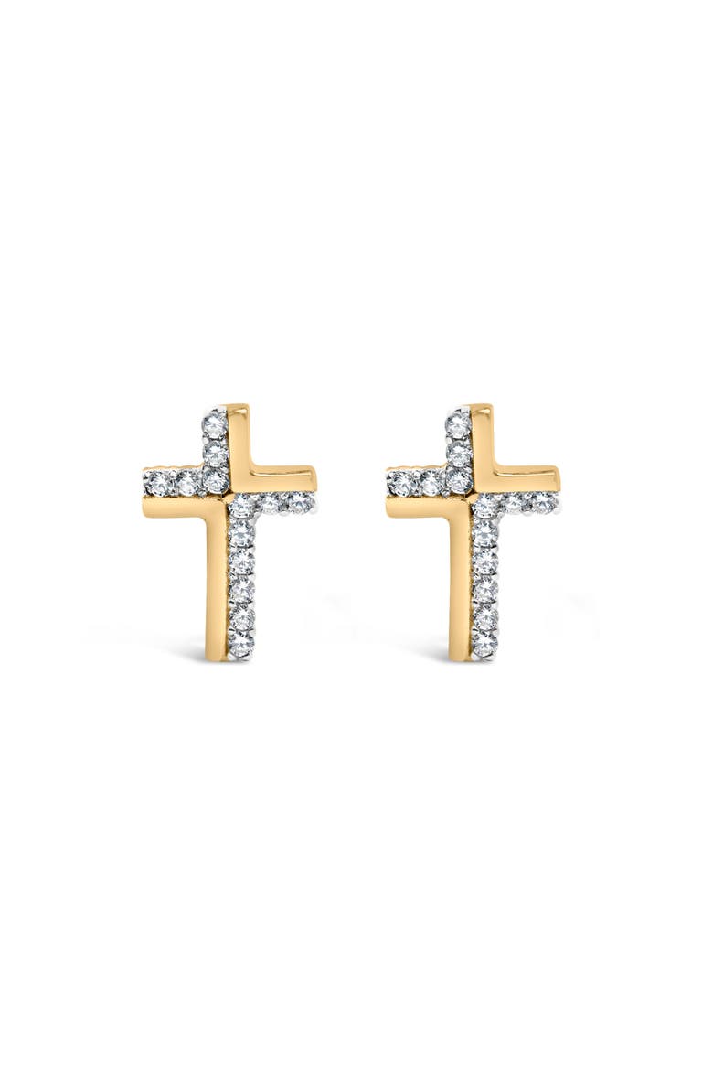 14K Yellow Gold Plated .925 Sterling Silver 1/10 Cttw Diamond Cross Stud Earring, Main, color, Yellow Gold over Silver