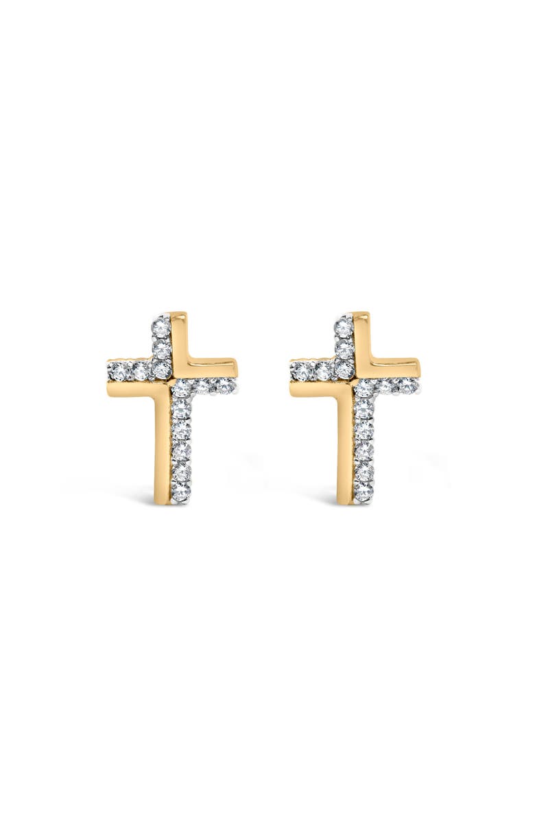 Haus of Brilliance 14K Yellow Gold Plated .925 Sterling Silver 1/10 Cttw Diamond Cross Stud Earring, Main, color, Yellow Gold Over Silver