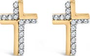 Haus of Brilliance 14K Yellow Gold Plated .925 Sterling Silver 1/10 Cttw Diamond Cross Stud Earring