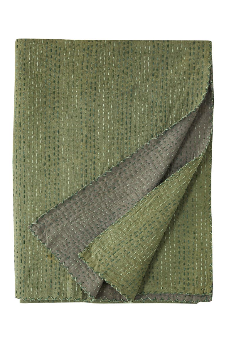 Kantha Reversible Cotton Coverlet, Main, color, FOREST AND OLIVE