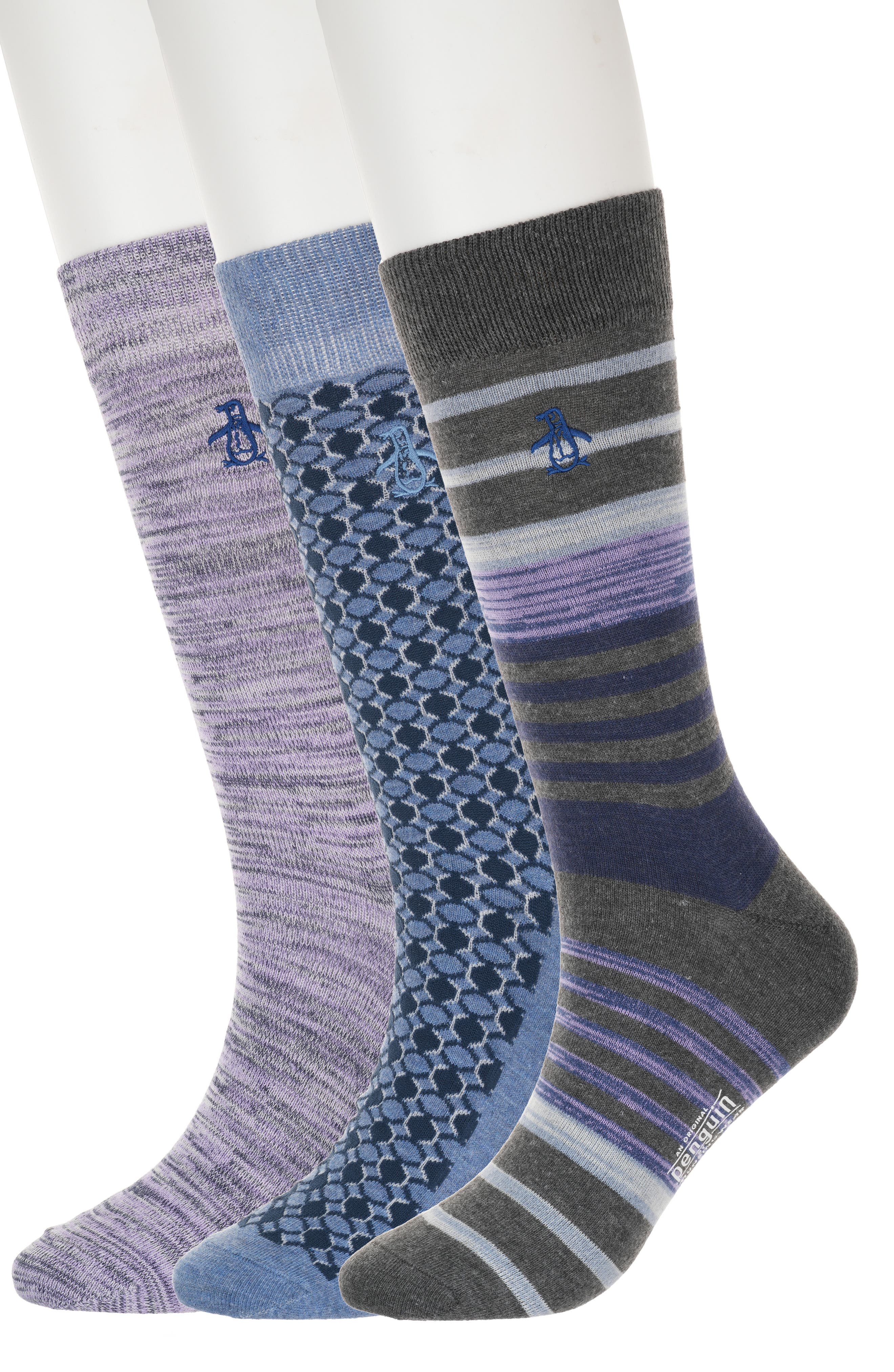 Original Penguin Doleman Stripe Assorted 3-Pack Crew Socks