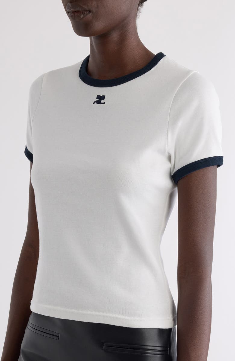 Courrèges Contrast Trim Logo T-Shirt, Alternate, color, Blanc Heritage/Navy