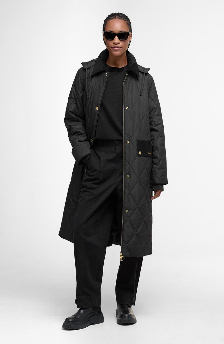 Barbour Meredith Quilted Hooded Long Coat, Alternate, color, Black/ Classic Tartan