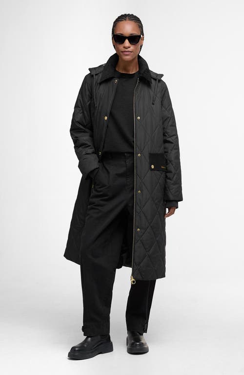 Barbour Meredith Quilted Hooded Long Coat In Black