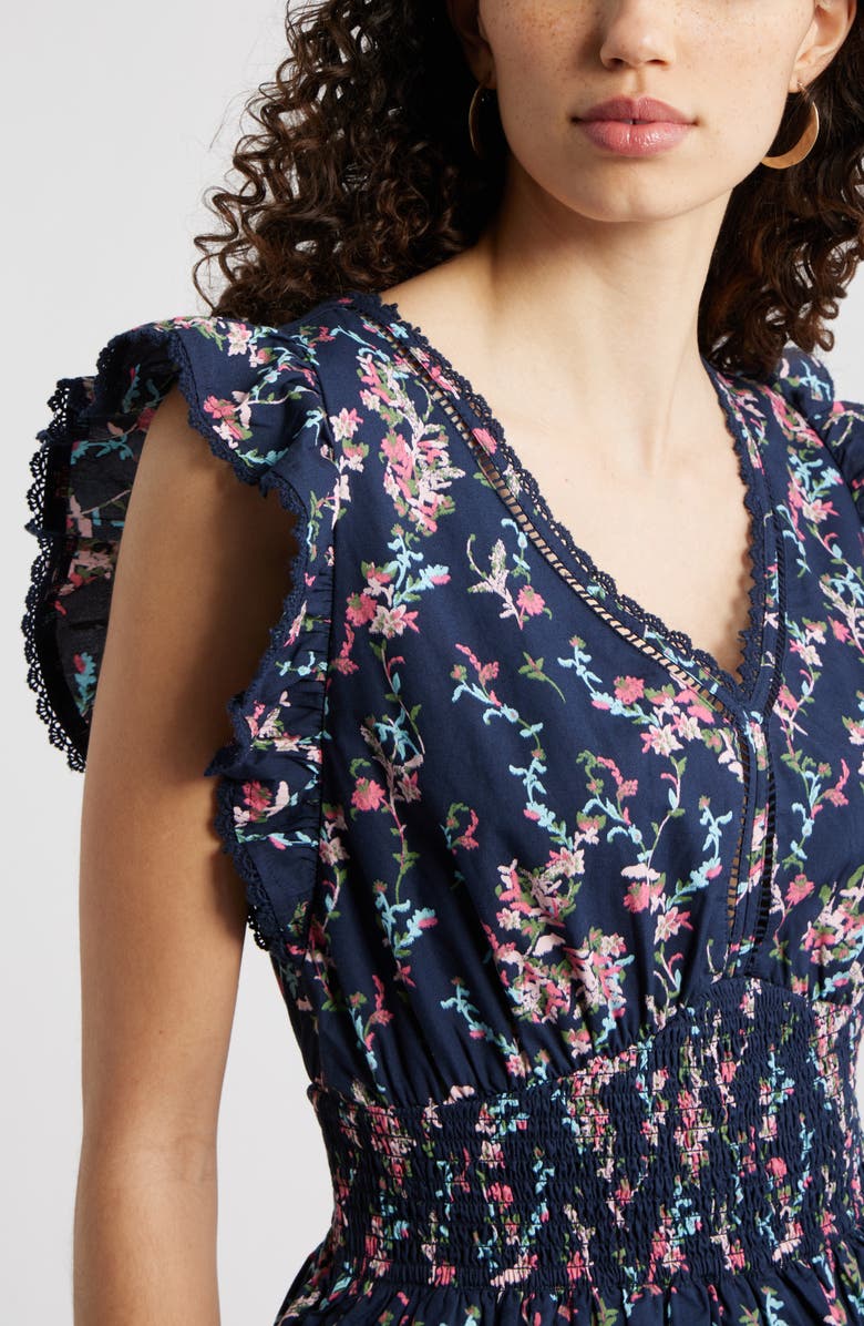Treasure & Bond Floral Flutter Sleeve Peplum Dress, Alternate, color, Navy Lilibet Floral