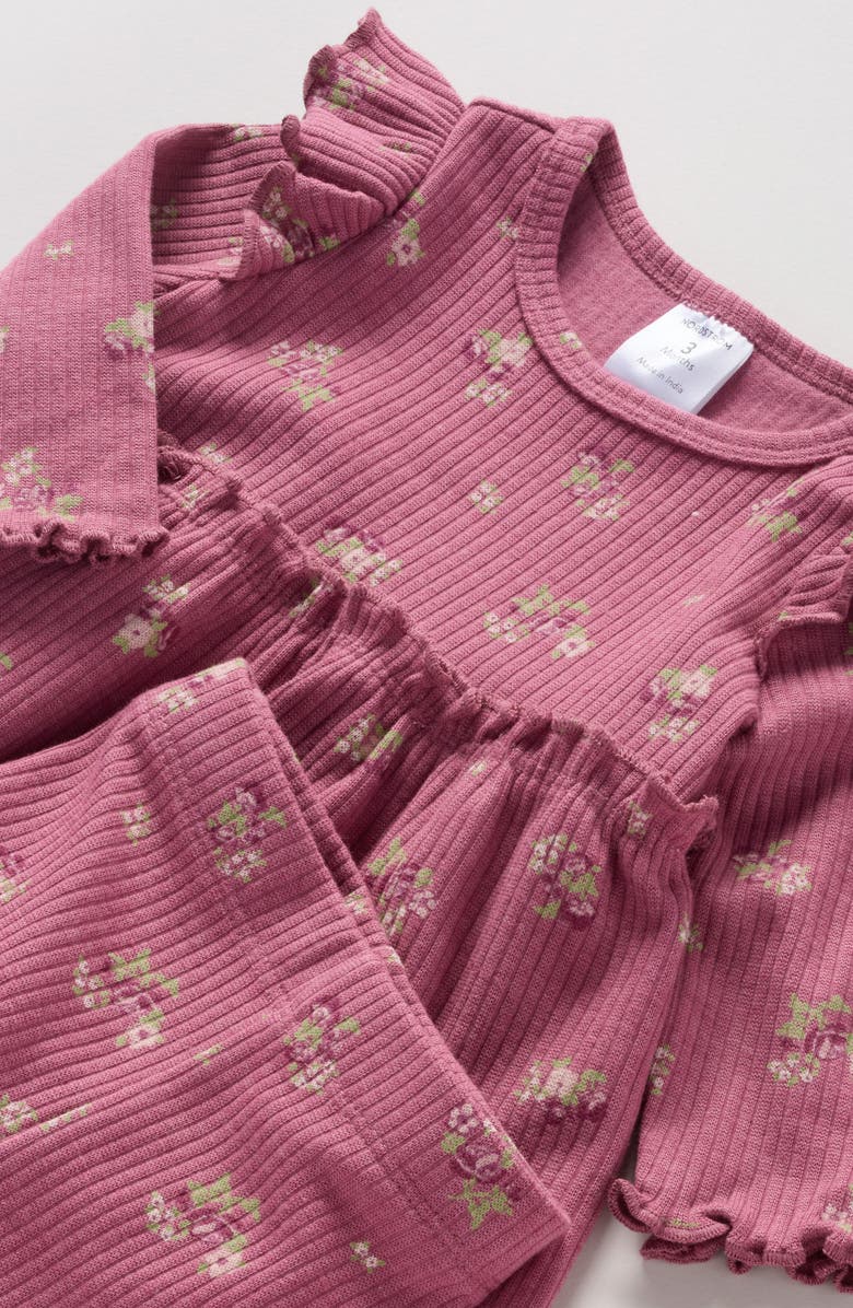 Nordstrom Ruffle Rib Top & Leggings Set, Alternate, color, Pink Violet Hailey Floral