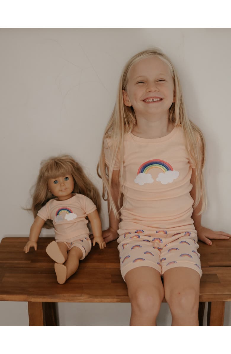 Leveret Girls Matching Doll Short Printed Cotton Pajamas, Alternate, color, Rainbow Peach