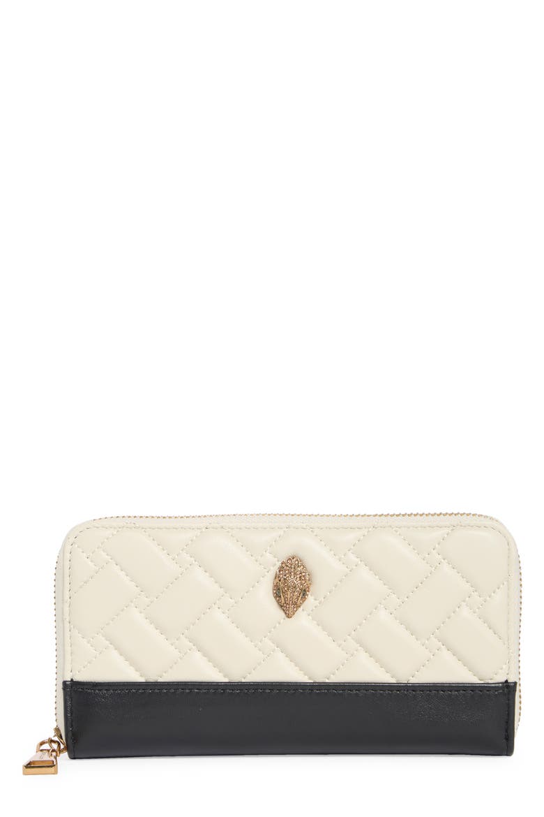 Kensington Leather Zip Wallet, Main, color, WHITE/ BLK