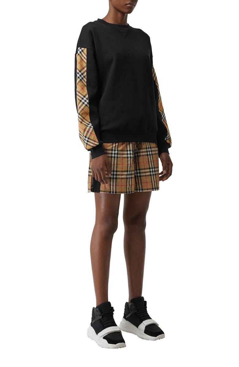 Burberry Bronx Check Sleeve Sweatshirt, Alternate, color, 