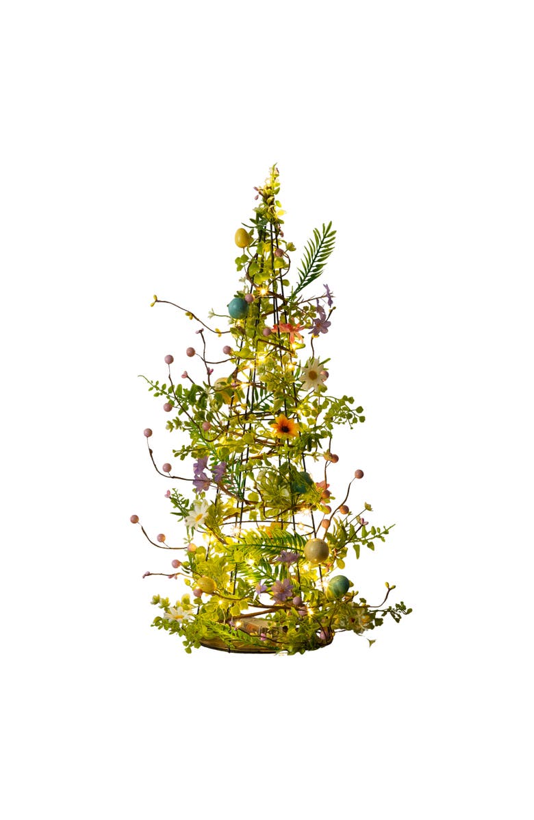 NEARLY NATURAL 24-in Artificial Easter Cone Tree with Wild Flowers and Mini Eggs, Main, color, 