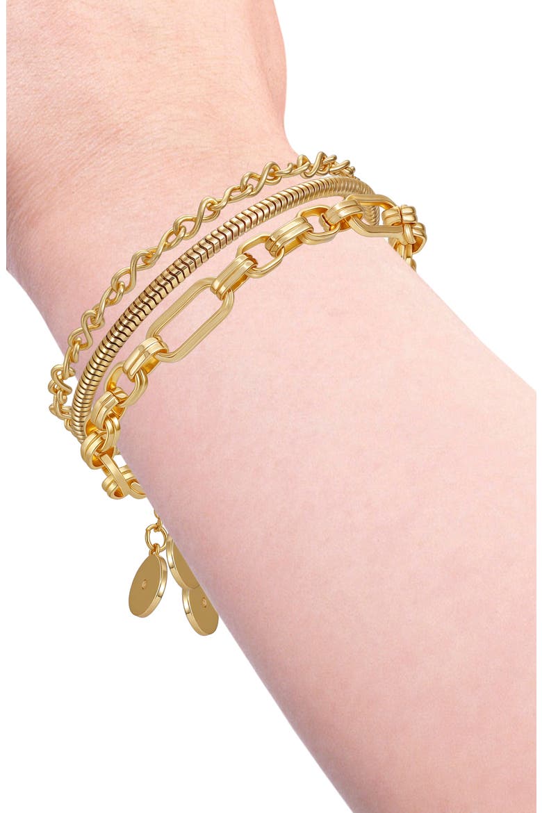 Set of 3 Chain Bracelets, Alternate, color, GOLD TONE