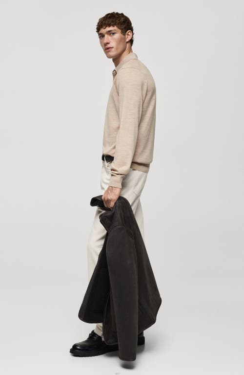 Mango Long Sleeve Wool Polo Sweater In Neutral