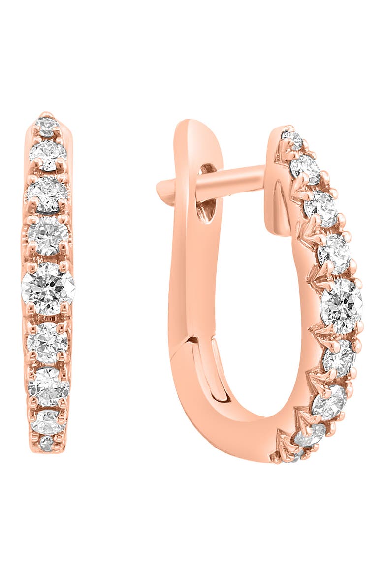 14K Rose Gold Diamond Huggie Hoop Earrings - 0.24ct., Main, color, PINK