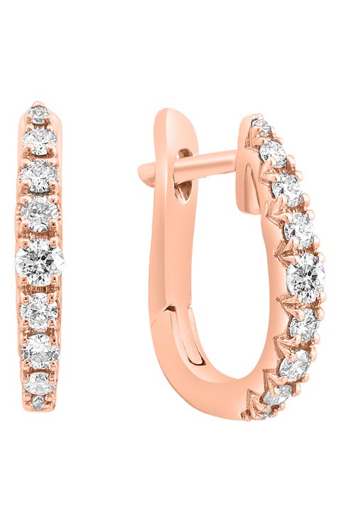 14K Rose Gold Diamond Huggie Hoop Earrings - 0.24ct.
