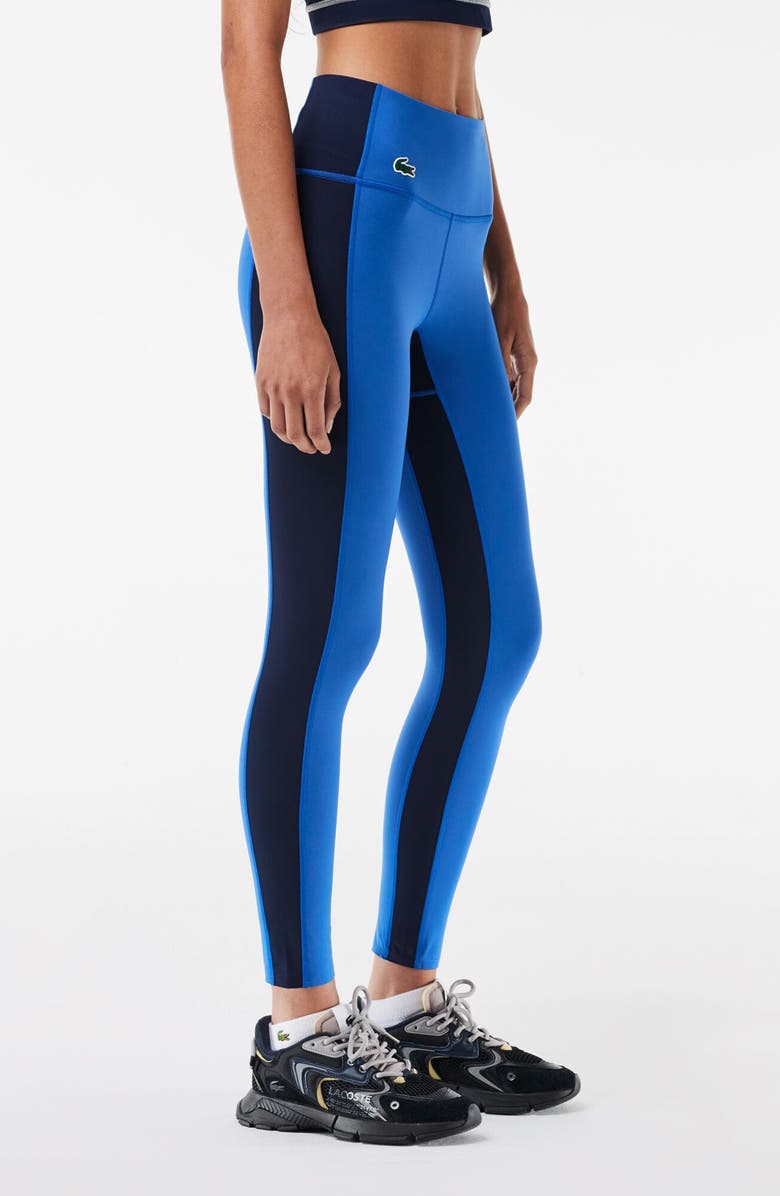Lacoste Colorblock Crop Leggings, Alternate, color, Navy Blue/ Ladigue