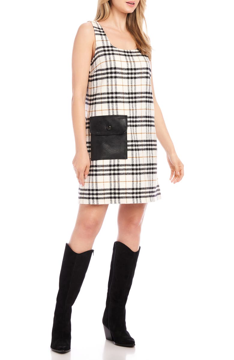 Karen Kane Plaid Shift Dress, Alternate, color, Cream