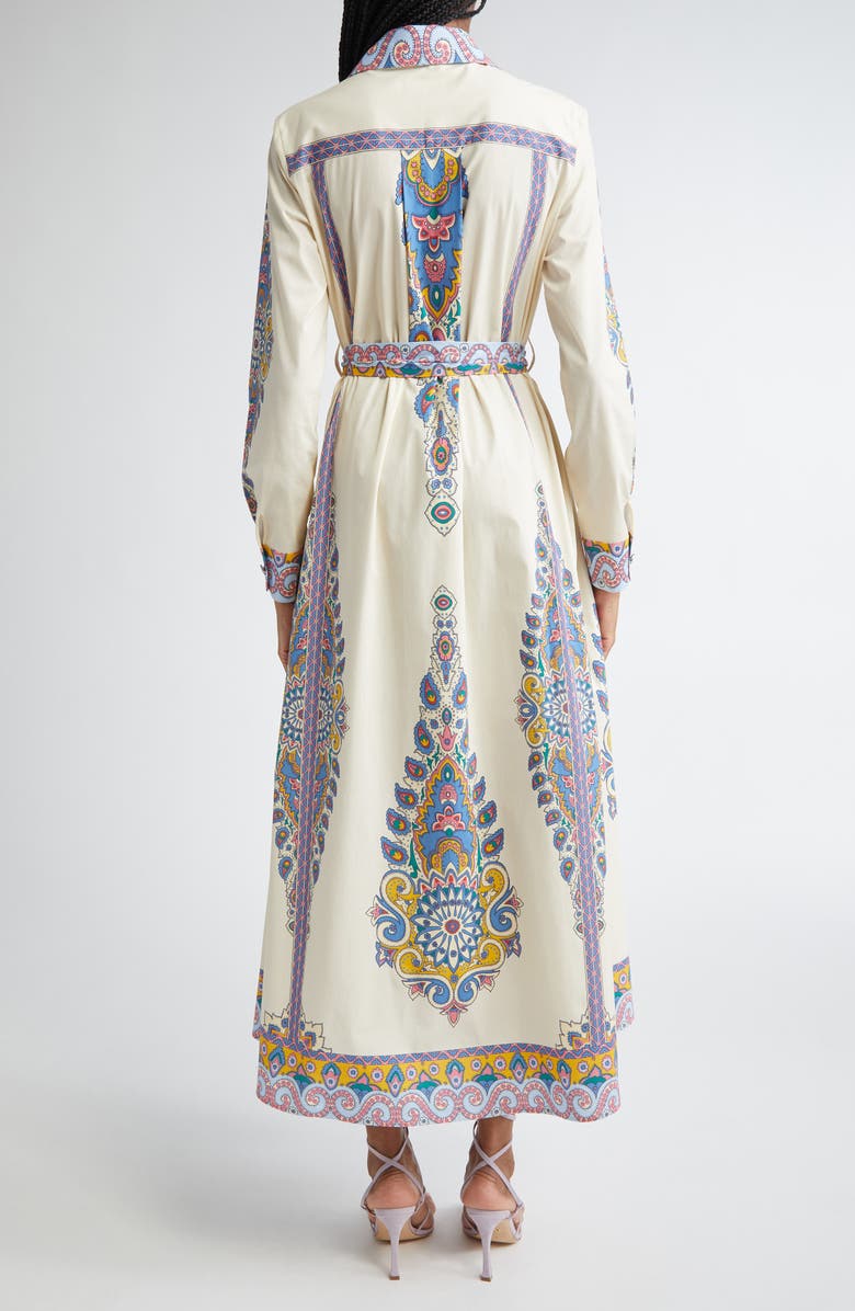 Etro Paisley Print Long Sleeve Belted Stretch Cotton Shirtdress, Alternate, color, Stampa F.do Bianco