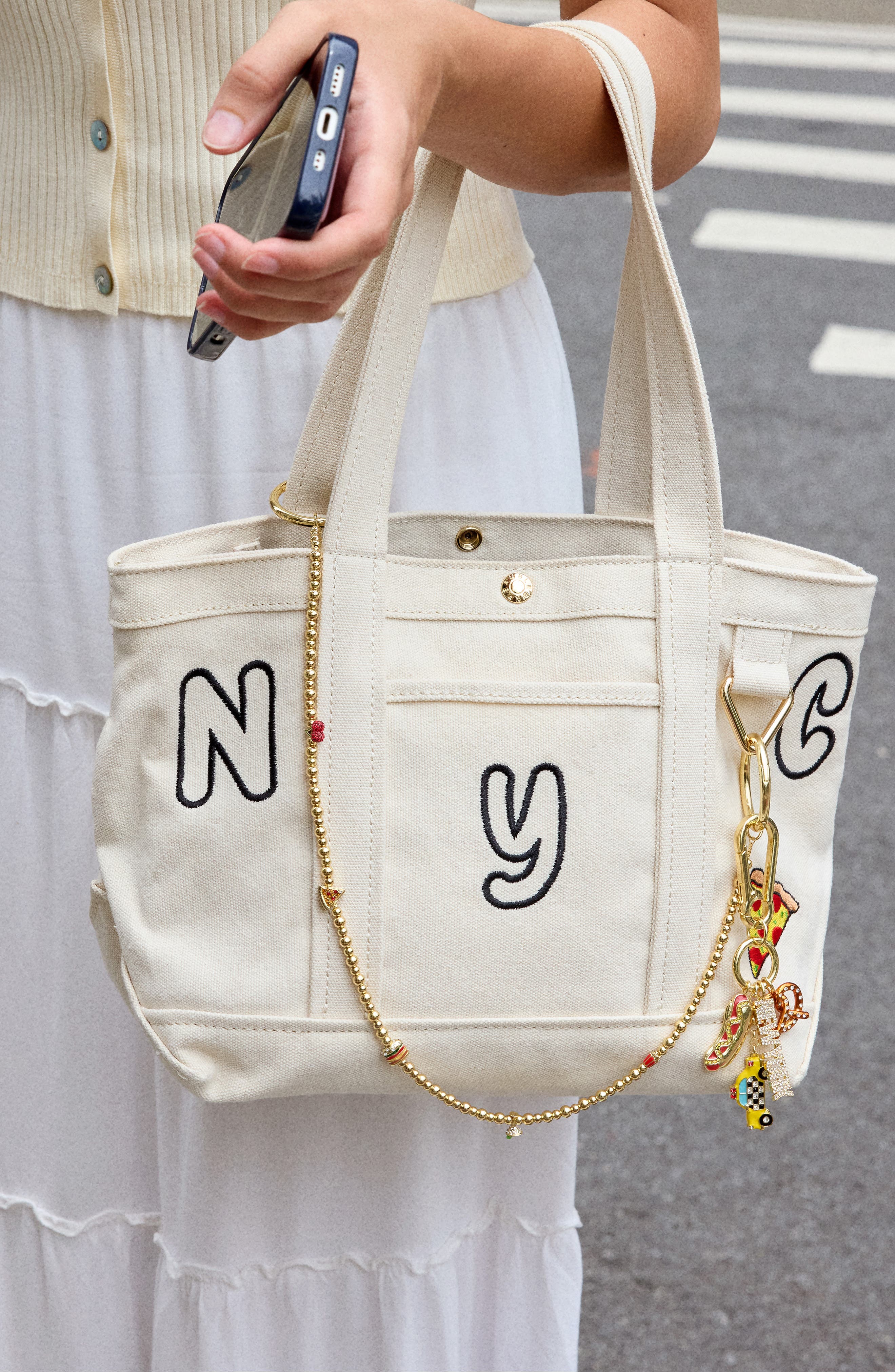 BaubleBar Food Motif Beaded Bag Charm, Alternate, color, Goldtone