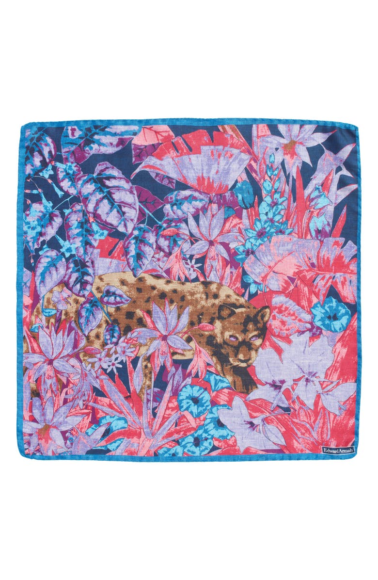 EDWARD ARMAH Leopard & Jungle Print Silk Pocket Square, Alternate, color,