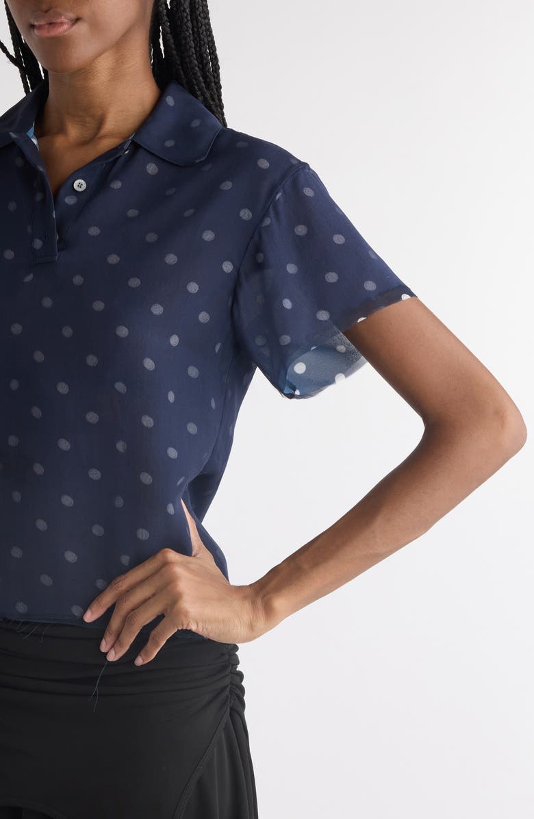 Acne Studios Takota Polka Dot Georgette Polo, Alternate, color, Navy/ White