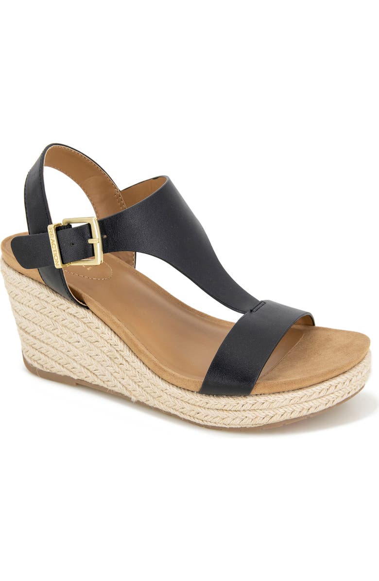 Reaction Kenneth Cole Card Platform Wedge Sandal, Main, color, Black/Black