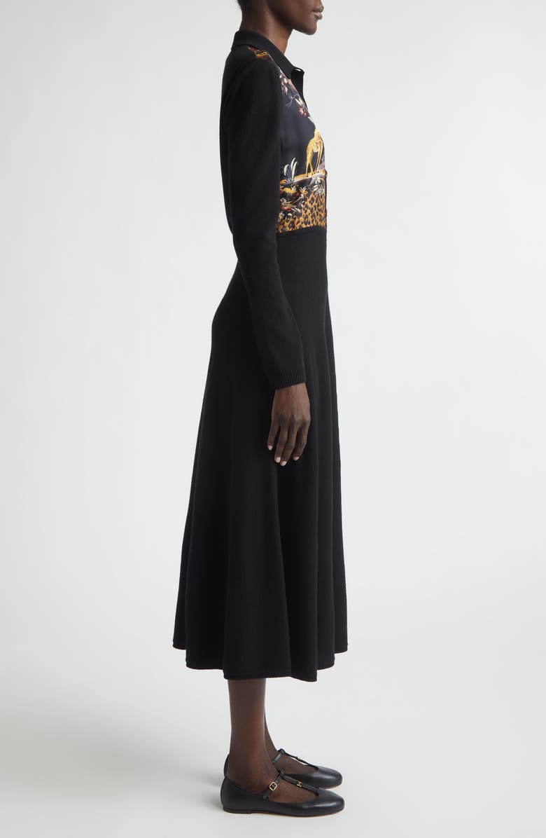 Etro Mixed Media Long Sleeve Wool & Cashmere Midi Sweater Dress, Alternate, color, Black