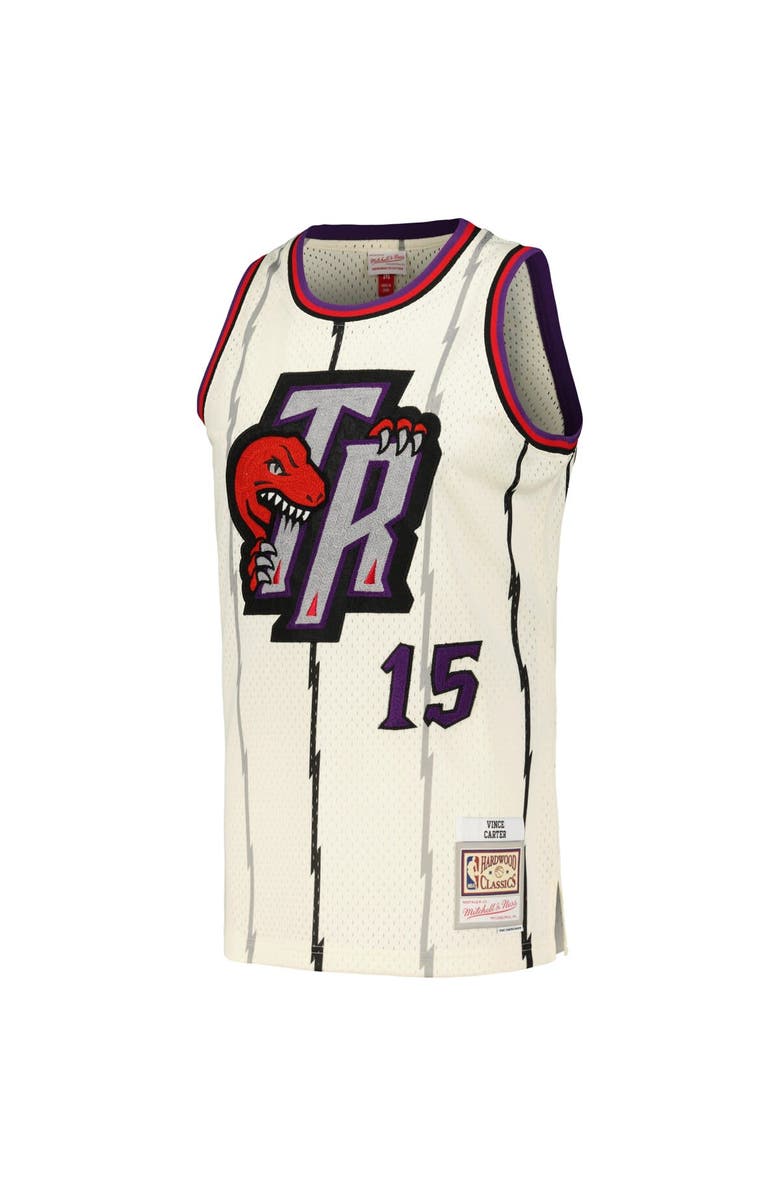 Mitchell & Ness Men's Mitchell & Ness Vince Carter Cream Toronto Raptors Chainstitch Swingman Jersey, Alternate, color,