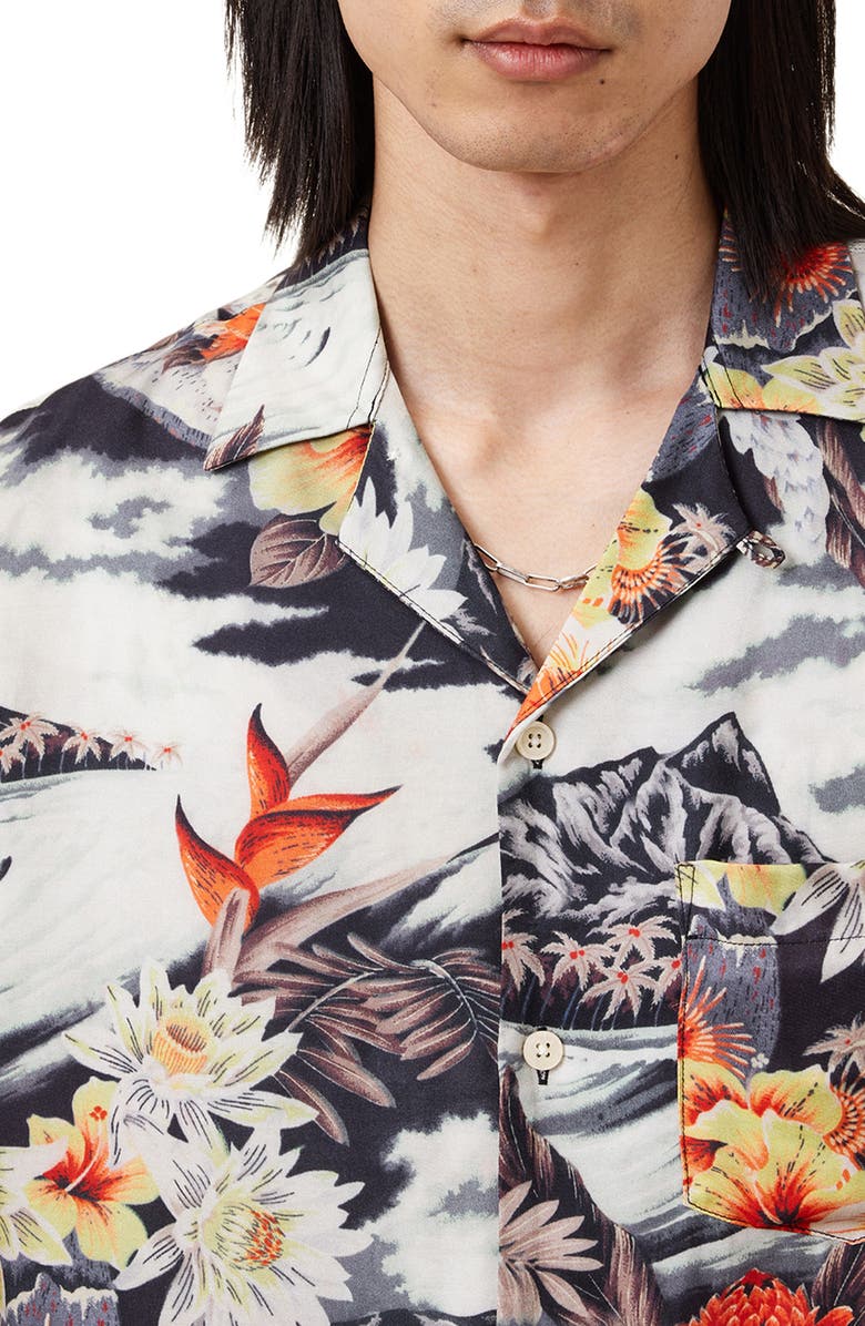 AllSaints Oscani Camp Shirt, Alternate, color, Jet Black