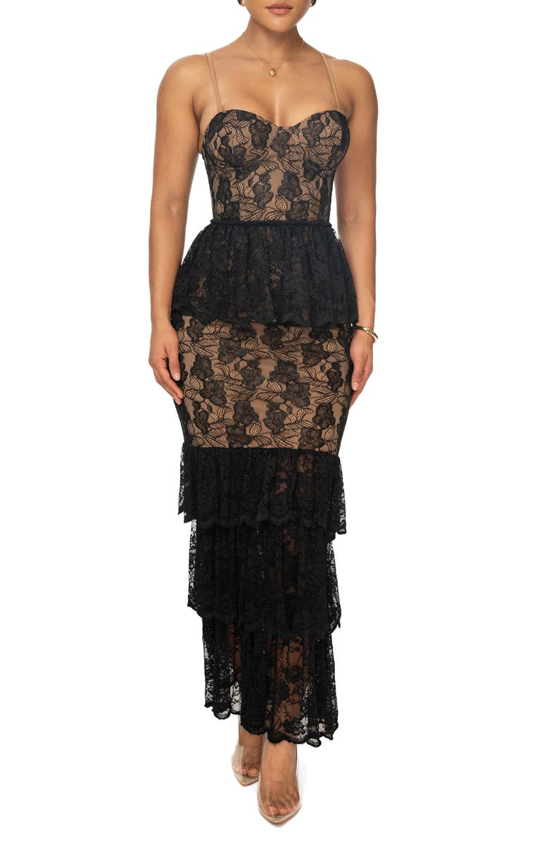 JLUXLABEL Fairytale Ending Ruffle Lace Gown, Main, color, 