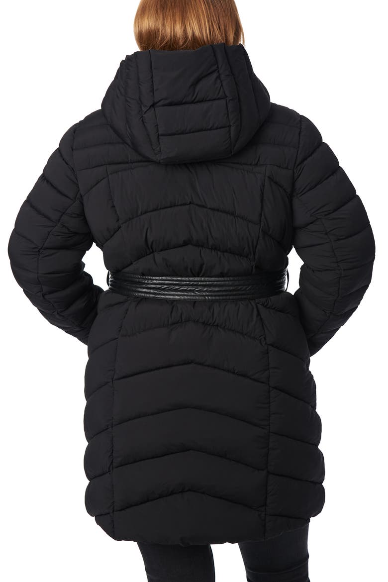 Asymmetrical Zip Belted Puffer Coat, Alternate, color, BLACK