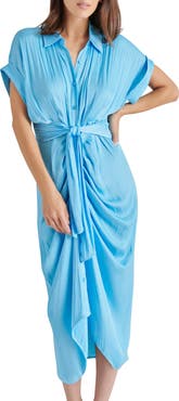 Steve Madden Tori Tie Waist Satin Midi Shirtdress