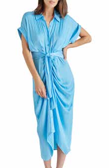 Steve Madden Tori Tie Waist Satin Midi Shirtdress