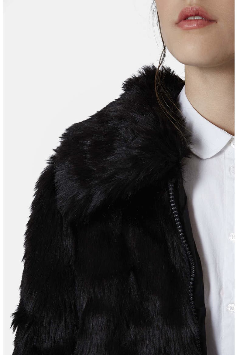 Faux Fur Bomber, Alternate, color, BLACK