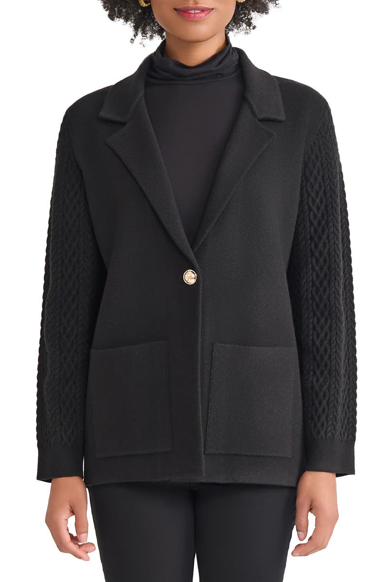 Jones New York Cable Stitch Sleeve Blazer, Main, color, Jones Black
