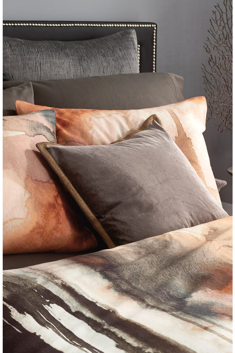 Metallic Trim Velveteen Accent Pillow, Alternate, color, GREY