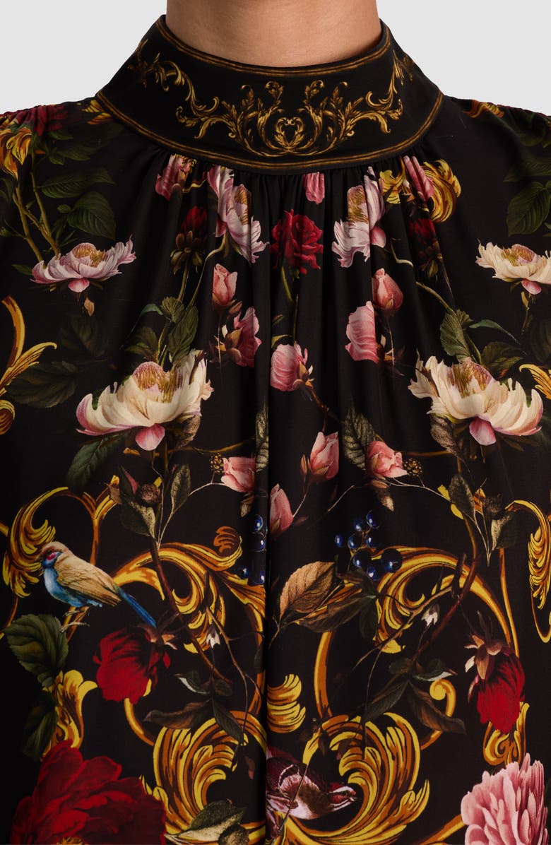 Alice + Olivia Marion Mock Neck Floral Blouse, Alternate, color, Evermine