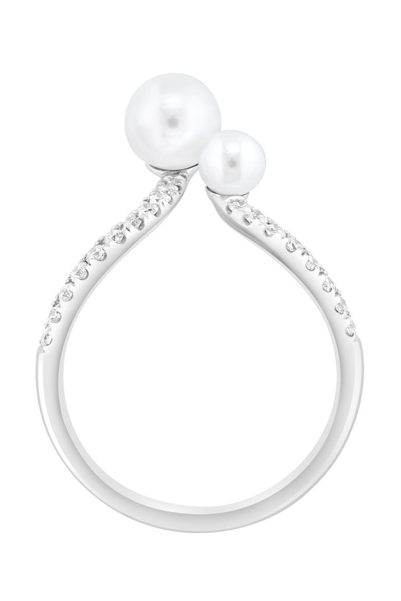 Sterling Silver Diamond & Freshwater Pearl Open Band Ring, Alternate, color, WHITE