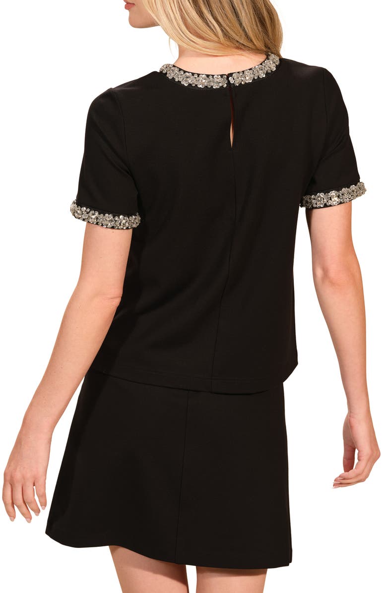 Isaac Mizrahi New York Embellished Jewel Neck Ponte T-Shirt, Alternate, color, Black