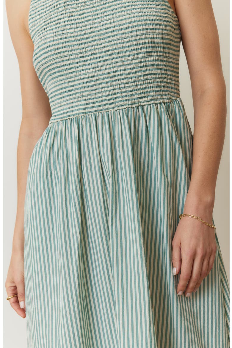 Smocked Sleeveless Dress, Alternate, color, DEEP SEA/WHITE STRIPE