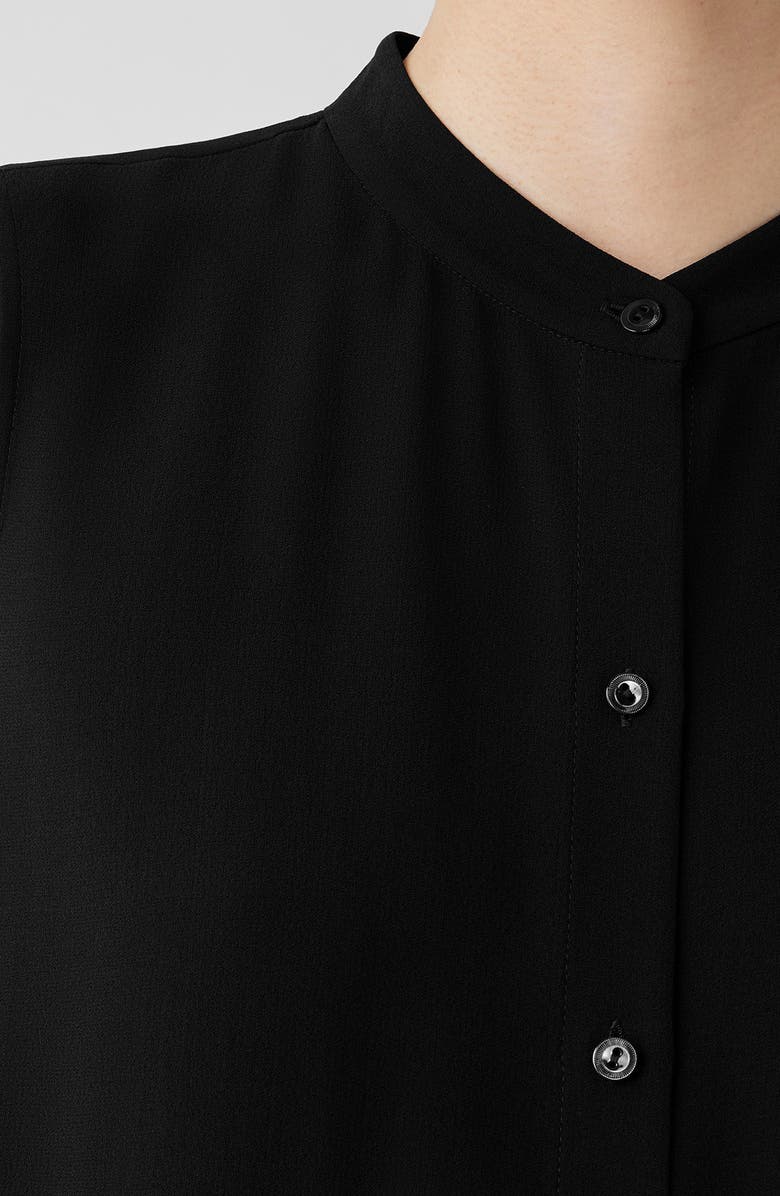 Eileen Fisher Mandarin Collar Sleeveless Silk Blouse, Alternate, color, Black