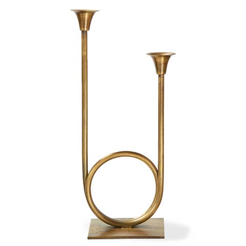Gold Iron Dual Trumpet Candle Holders for Taper Candles